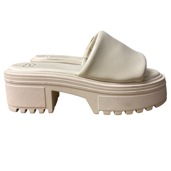 GB Gianni Bini Puffy Leather Chunky Platform Sandals Cream Sz 8 - Picture 2 of 7